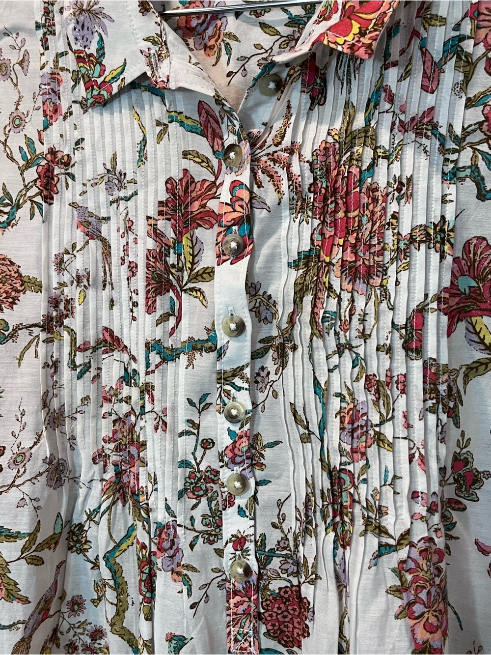 Anthropologie Pilcro Large - Jolie Pleated Peasant Blouse - Floral Peacocks - Picture 6 of 13